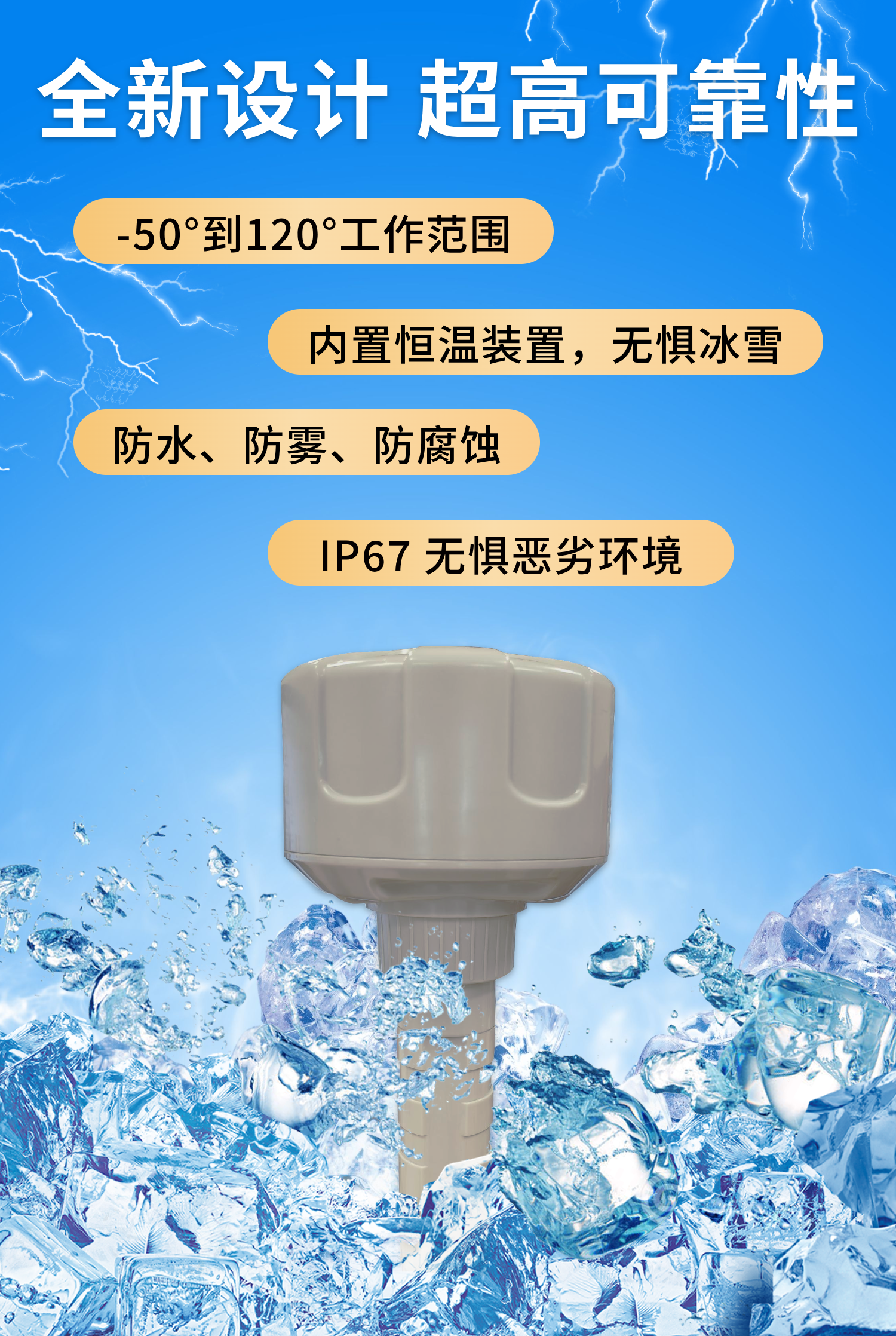 北斗三号短报文数传终端HC-HY981：IP67防护，-50至120度宽温工作，具备防水、防盐雾、防腐蚀、抗振动冲击能力，适配野外、海上等恶劣部署场景